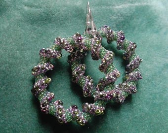 Beaded glass hoop earrings