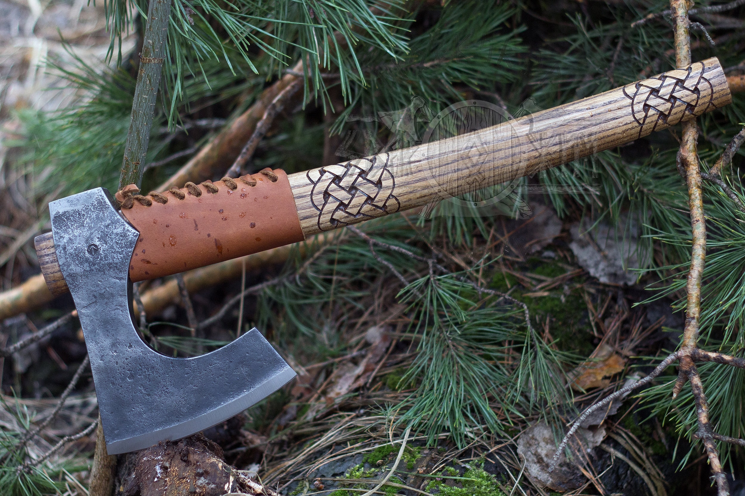 Hand Forged Viking Axe with hummer High Carbon Steel Leather