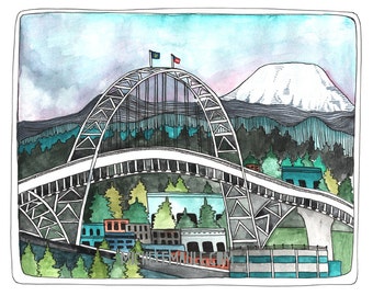 Portland Art Print - 405 Bridge Art - Portland Illustration - Portland Watercolor Print - 405 Bridge Art - Print of Painting - 405 Bridge