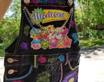 Shopkins Custom Overalls, Shopkins jumper, Personalized Shopkin, Shopkin birthday, Shopkin outfit, Shopkin jumper, shortalls