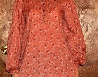 SALE L Vintage 70s Long-Sleeved Brown Shirt