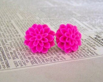 Bright Fuchsia Dahlia Earrings