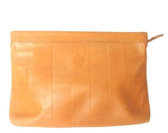 Vintage Fendi orange brown genuine leather mini document bag, clutch purse with embossed logo and epi mix. Classic unisex style Fendi purse