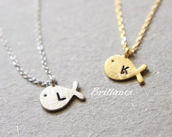 Brushed Finish Personalized Initial Whale necklace, Tiny necklace, Letter, Bridesmaid necklace, Wedding necklace