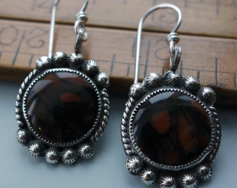 Southwestern Agate Sterling Silver Earrings 1940s