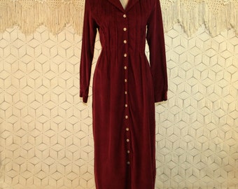 Purple Corduroy Maxi Dress Medium Long Sleeve Button Up Winter Dress Cotton Casual Prairie Grunge Dress Plum Womens Dresses Womens Clothing
