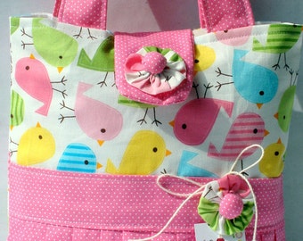 Girls Tote Bag Spring Birdies Ruffled