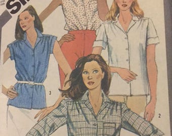 Simplicity 6358, Vintage, Shirt, Sleevless, Extended Shoulder Cap Sleeves, Short Sleeves, Long Sleeves, Out of Print, Sewing Pattern, 1980s