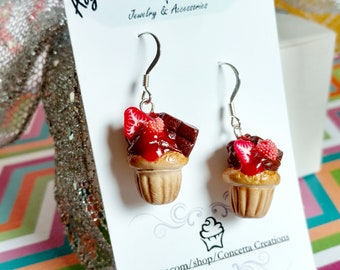 Chocolate Frosted Berry Topped Cupcake Earrings