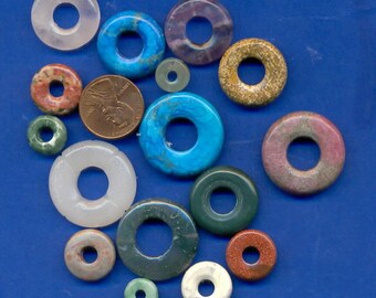 16 Assorted 10mm-25mm gemstone donut beads, Pack 299