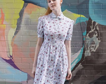 Annabelle || 1940's Inspired Spring Blue Floral Shirt Waist Dress
