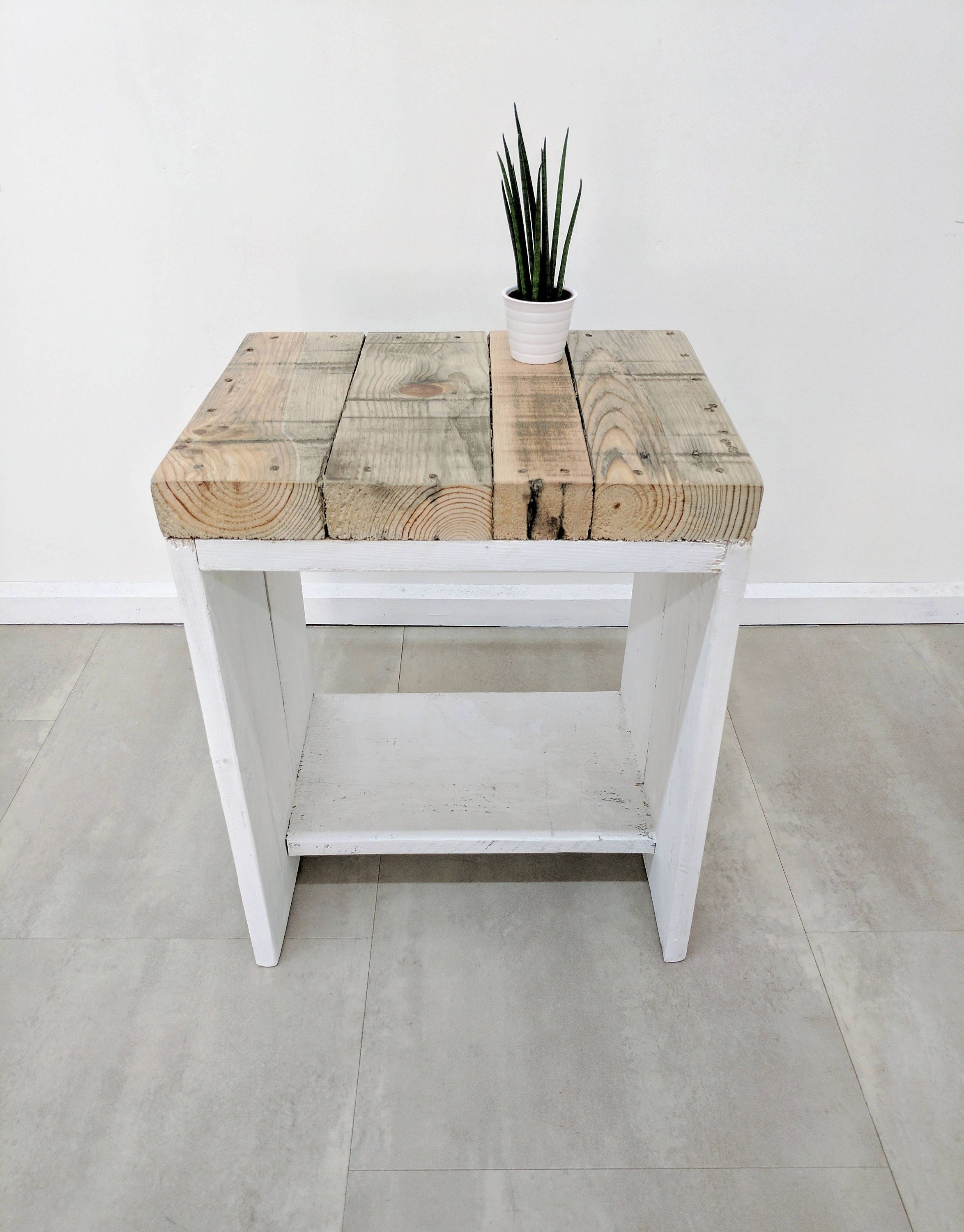 Rustic Distressed Bedside Table LAUAKE in Farmhouse Style made