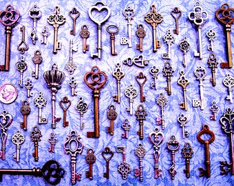 136 Bulk Skeleton Keys Vintage Antique Look Wholesale Charm Jewelry Steampunk Wedding Bead Supplies Pendant Collection Reproduction Craft