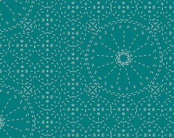 Sashiko Florette-Teal, Wild Bloom by BariJ for Art Gallery Fabric