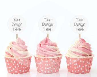 Cupcake Topper Mockup. Party Circles Mockup, Isolated Cupcake mockup