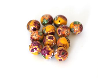 Sunshine Beads, Round Yellow Polymer Clay Beads, 12 Pieces - Made to Order