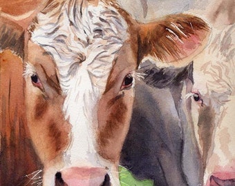 Hereford cow art Print of my watercolor painting farm large huge big hand painted