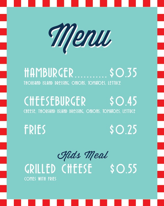 50S Diner Menu Template