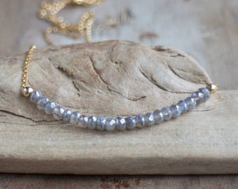 Labradorite Necklace, Beaded Necklace, Gift for Her, Layering Necklace, Gemstone Jewelry, Delicate Necklace, Labradorite Jewelry, Silver