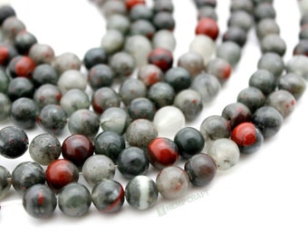 African Bloodstone Beads, 8mm Natural Gemstone Mala Beads, Full 14.5" Strand, 47 pcs