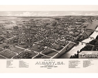 Albany, Ga. The Artesian City; Dougherty County. Antique Birdseye Map; 1885