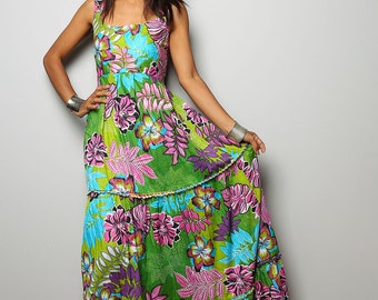 Boho Maxi Dress / Sleeveless Floral Print Long Dress : Hippie Chickie Collection