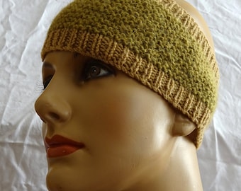 Hand-knit gold and tan merino wool and alpaca headband ear warmer, merino wool earmuff, warm winter head wrap