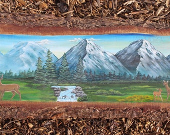 Deer Original acrylic painting on hemlock slab wood 35x12