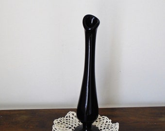 Vintage Fenton Black Amethyst Bud Vase