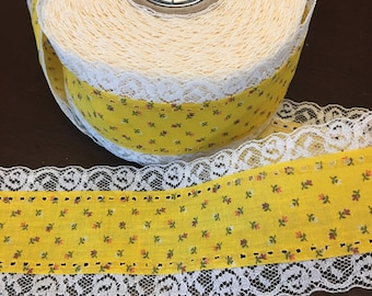 Lace Fabric Ribbon By The Yard, Crafting sewing Yellow Light Cream Floral Trim 2 1/4" wide
