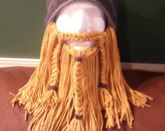 ADULT VIKING HAT - dark grey hat with blonde detachable beard - adult one size