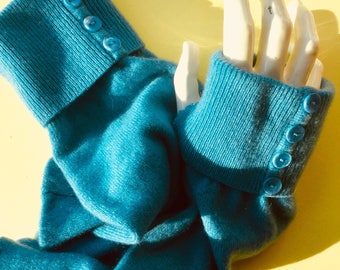 Cashmere Blue Fingerless gloves arm warmers upcycled texting soft