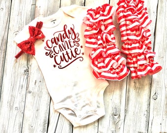 Baby girl cane cane outfit, girls christmas candy cane outfit, candy cane cuite, red white legwarmers, first christmas, 1st christmas outfit