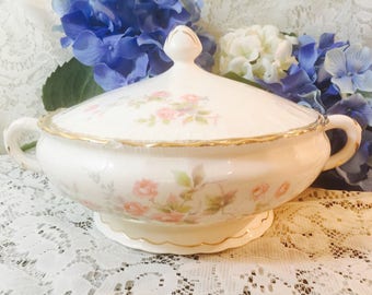 Vintage Pope Gosser China Sterling Bowl with Lid - Rosebank Pattern