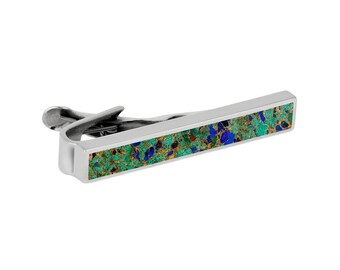 Desert Mosaic Tie Clip, Sterling Silver Jewelry For Men, Gift For The Groom