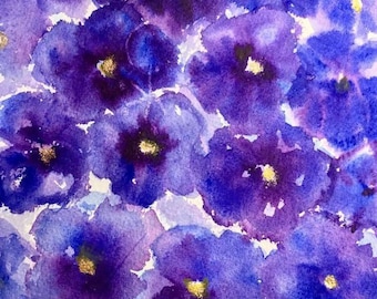 GAYLE'S BLUE PANSIES Limited Edition Watercolor Print by Victoria Anderson