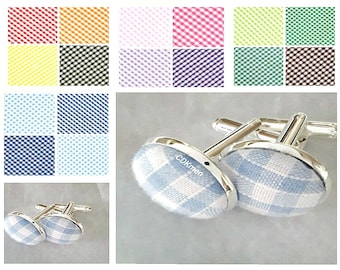 Pale blue blue gingham check cufflinks 15 colours available