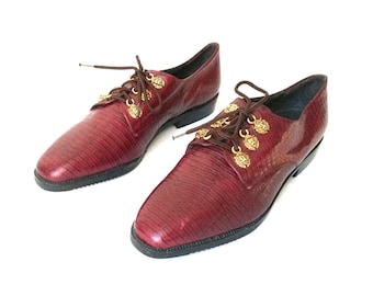 80s CHIC oxfords LIZARD oxfords RED oxfords luxe oxfordsitalian oxfords leather oxfords boho oxfords prep oxfords / Size 6.5 us 4 uk 37 eu
