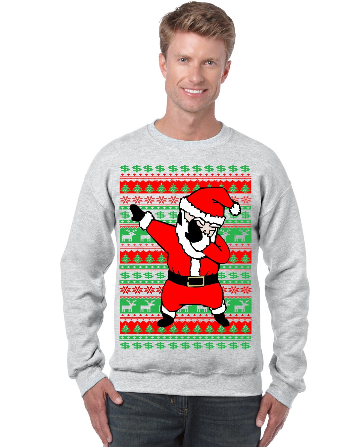 Ugly Christmas Sweater Dabbing Santa Men's Crewneck