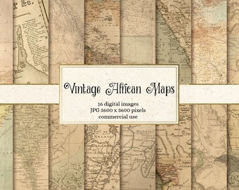 Vintage African Maps Digital Paper, printable scrapbook paper, antique Africa backgrounds, old paper textures, map of Africa, paper ephemera