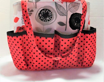 Red and Black Floral Caddy, Bingo Caddy, Organizer Caddy, diaper nursery, Bingo Tote, Bedside Caddy, Nightstand Caddy, Dauber tote caddy