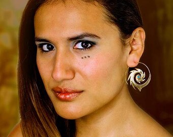 Brass Earrings - Brass Spiral Earrings - Brass Tribal Earrings - Tribal Spiral Earrings - Gypsy Earrings - Indian Earrings - Ethnic (EB112)
