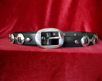 Black Leather Concho Belt, Cow Punk, Western