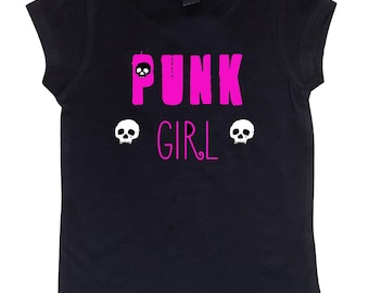 Pink Punk Ladies Black T-shirt, Goth, Punk, Rocker, Gift, Skull, Alternative