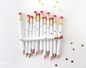 White and Gold Foil Heart Mini Pencils // Bridal or Baby Shower Game Pencils, Mini Pencils, Golf Pencils, Wedding Pencils, Shower Favor