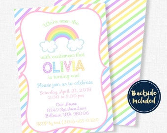 Rainbow Party Invitation, Pastel Rainbow Invitation, Rainbow Birthday Invitation, Over the Rainbow Party