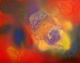 Orange Calcite #5 Abstract Spray Paint 8X10 Spiritual Painting on Stretched Canvas 20.32x25.40 cm Crystal Healing Energy Art