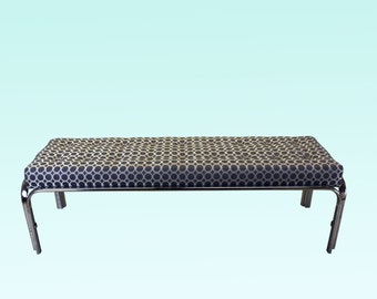 Vintage Chrome & Brocade Bench - Mid century Bench - Chrome Bench - Blue Bench