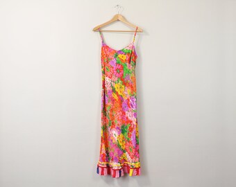 90s Sun Dress, Floral Print Dress, 90s Midi Dress, Sleeveless Mid Length Dress, Spring Dress, Summer Dress, Romantic Dress XS Small