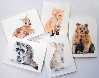 Woodland Animal Watercolor Card Set Greeting Cards 5x7